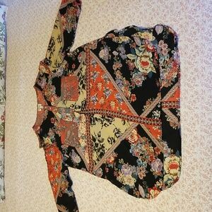 Fig and Flower Floral Semi Sheer 3/4 Sleeve Tunic Top Size XL